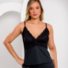 Baby Doll Amélia preto em tecido leve com detalhes em renda, modelo feminino confortável para dormir.