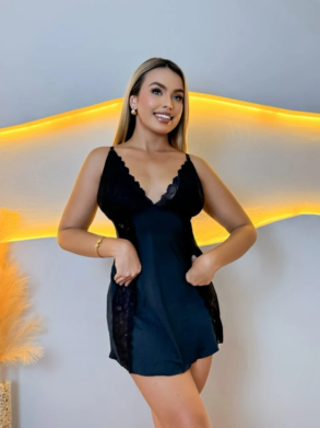 Camisola Em Microfibra e Renda Sofia