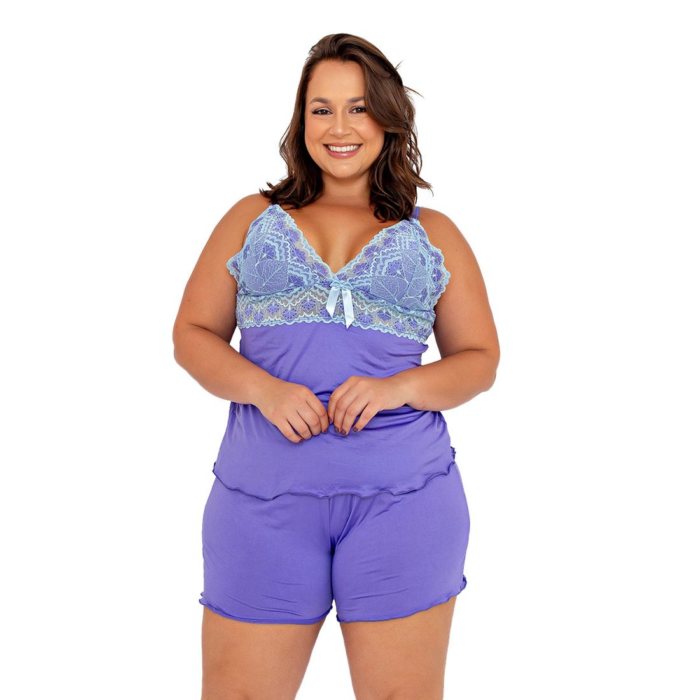 Baby doll feminino Plus Size em microfibra e renda, lingerie confortável para dormir e usar em casa.