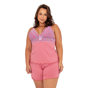 Baby doll feminino Plus Size em microfibra e renda, lingerie confortável para dormir e usar em casa.
