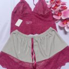 Baby doll feminino Charmosa em Veludo e renda, lingerie confortável para dormir e usar em casa.